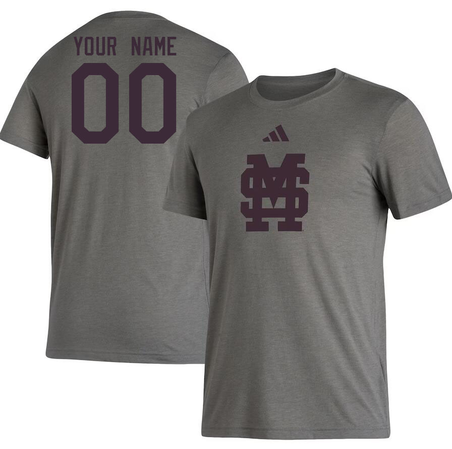 Custom Mississippi State Bulldogs College Name And Number Tshirt-Gray - Click Image to Close